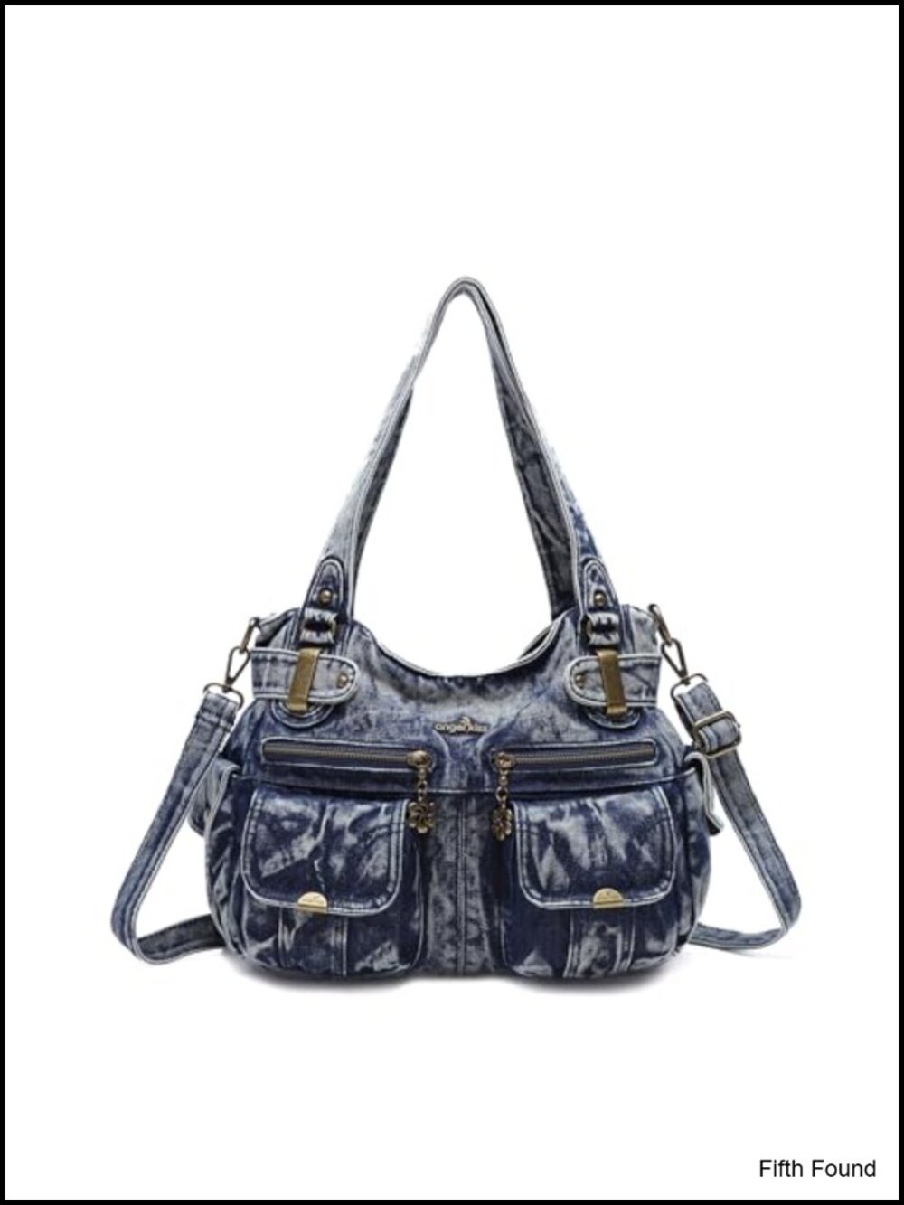 Washed PU Leather Satchel Handbag Multi Pocket Double Zipper Crossbody Purse